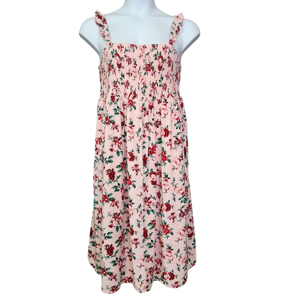 Torrid Ruffle Strap Tiered Maxi Dress Pink Red Floral Print Size 2 Smocked